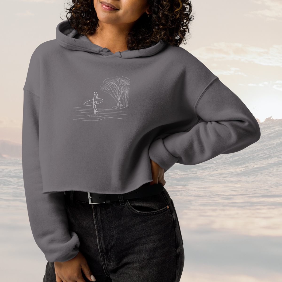 Women's "Wave and Timber" Crop Hoodie