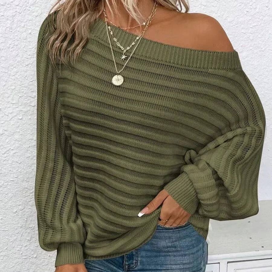 Peek A Boo Shoulder Batwing Sleeve Textured Knit Sweater My Store